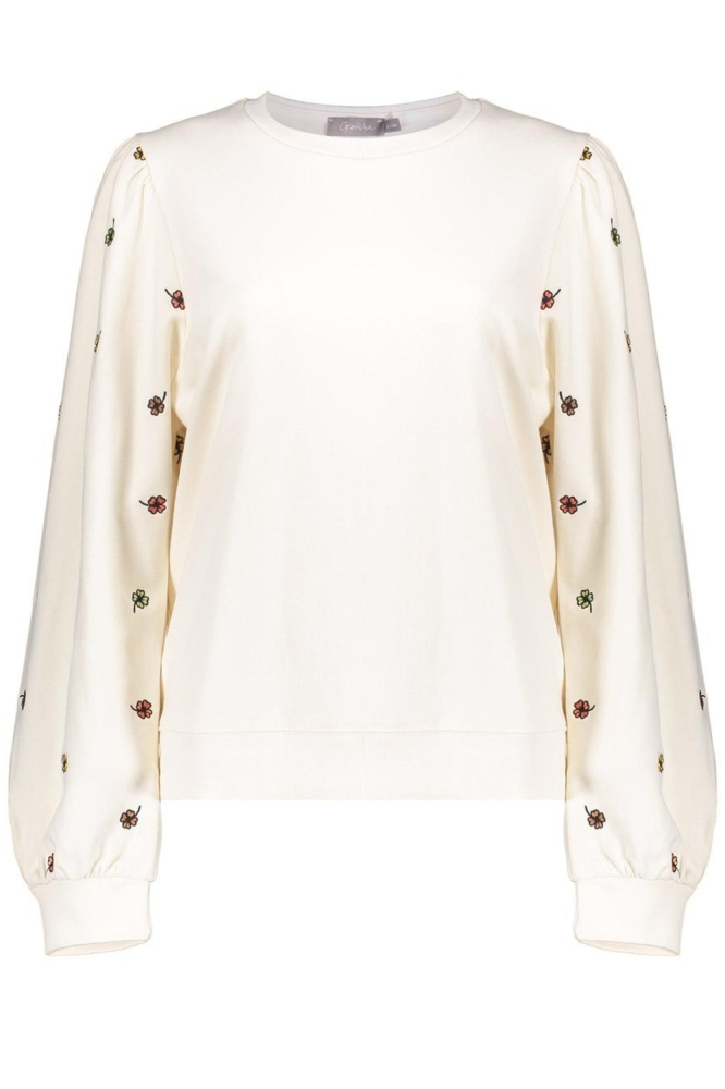 SWEATER MET GEBORDUURDE BLOEMENMOTIEF 52080 21 Sand/Green combi